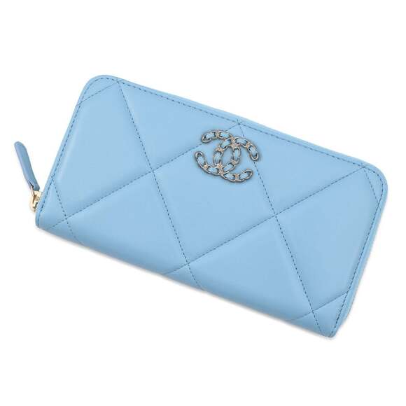CHANEL Handbags - CHANEL Blue Lambskin Leather Logo Wallet